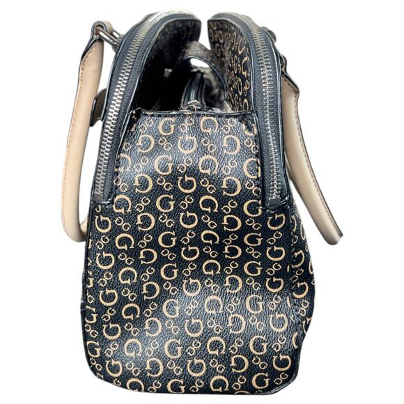 GUESS Signature Dome Satchel Handbag Brown/Tan Monogram Top Handle Bag - Picture 8 of 10